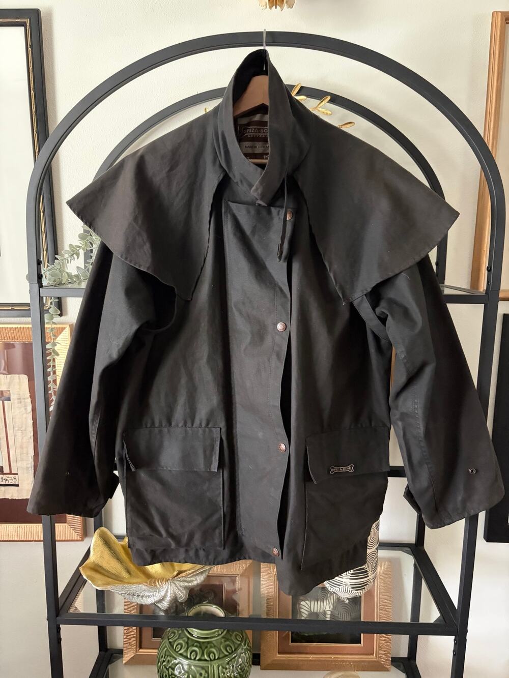 Driza-Bone Short Aussie Outback Coat Mens M Black Oilskin Waxed Australia